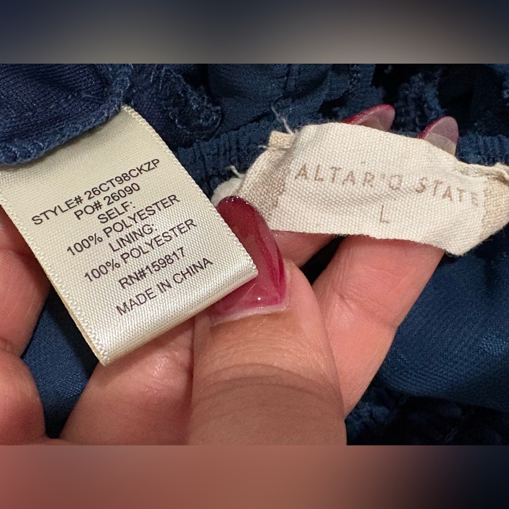 Altar'd State Navy Swiss Dot Puff Sleeve Mini Dress - Picture 7 of 7